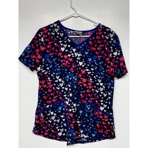 ScrubStar Heart Print Scrub Top Sz Med Cute Nurse Medical Work Wear Valentines